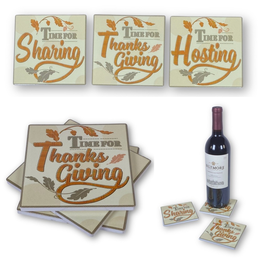 Coventry Vintage Porcelain Time for Sharing Thanksgiving Hosting Coasters Set